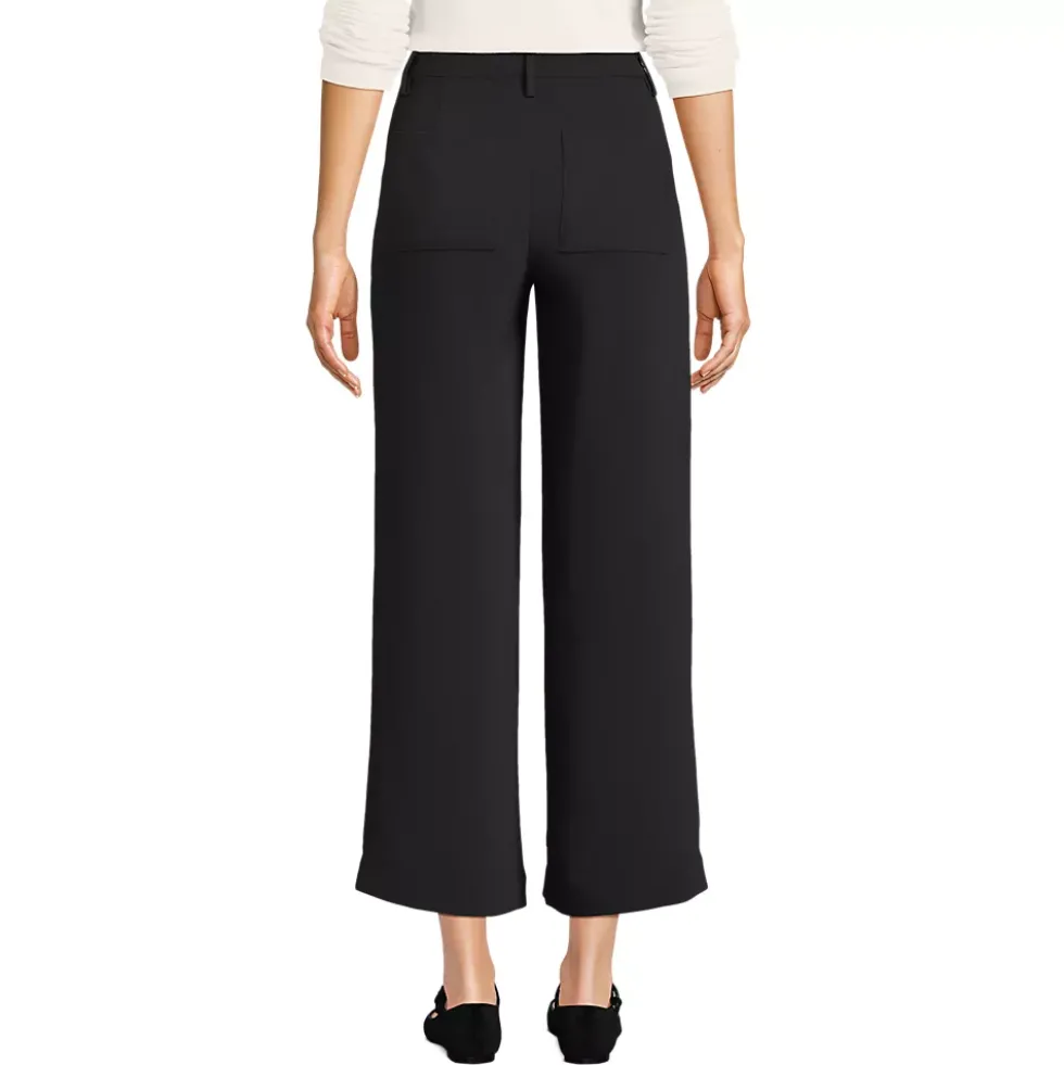 Women's Crepe High Rise Patch Pocket Wide Leg Crop Pants