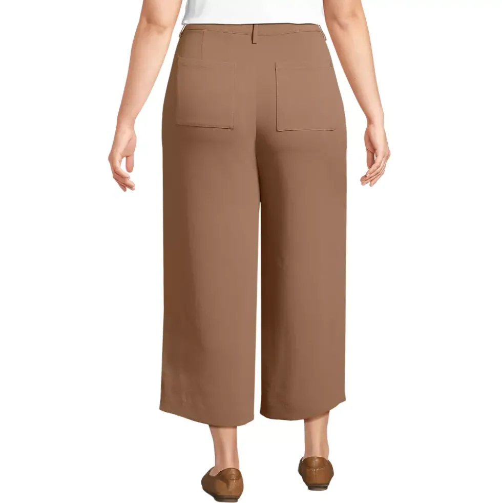 Women's Crepe High Rise Patch Pocket Wide Leg Crop Pants