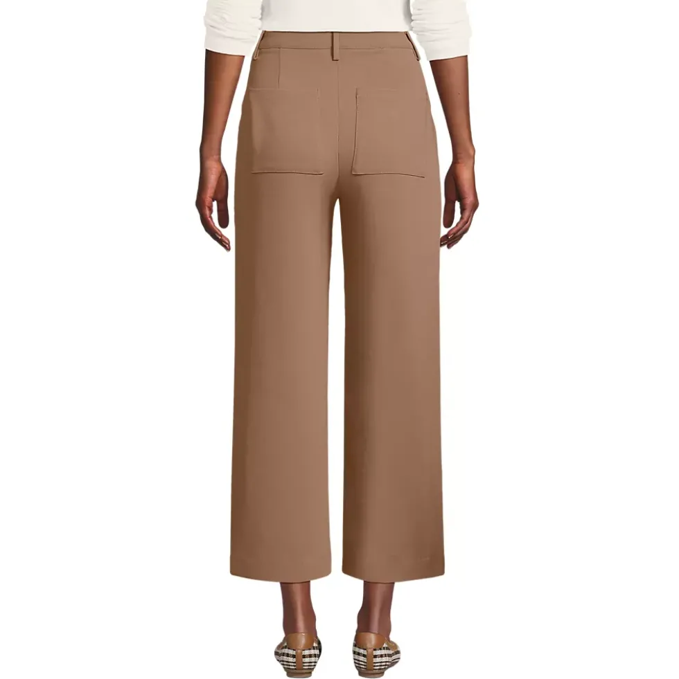 Women's Crepe High Rise Patch Pocket Wide Leg Crop Pants