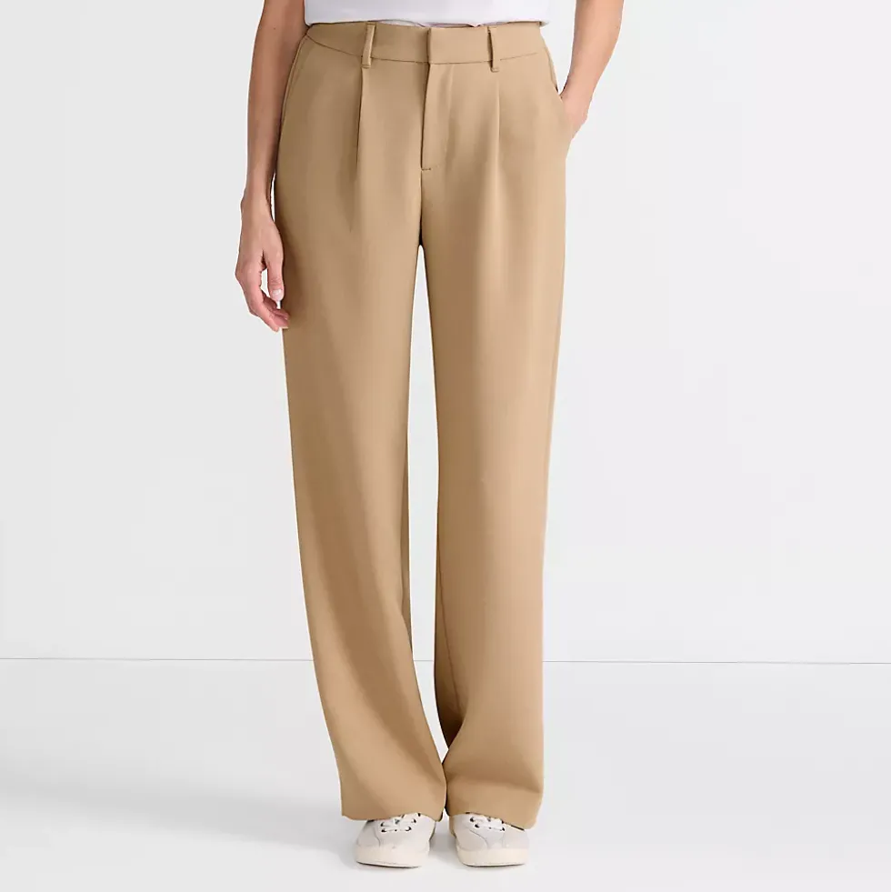 Women's Crepe High Rise Pleated Wide Leg Pants