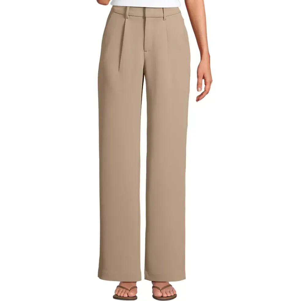 Women's Crepe High Rise Pleated Wide Leg Pants