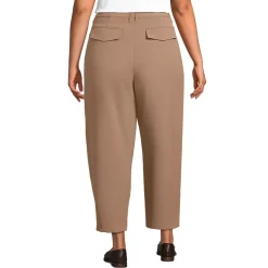 Women's Crepe High Rise Pleated Barrel Leg Ankle Pants