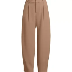 Women's Crepe High Rise Pleated Barrel Leg Ankle Pants