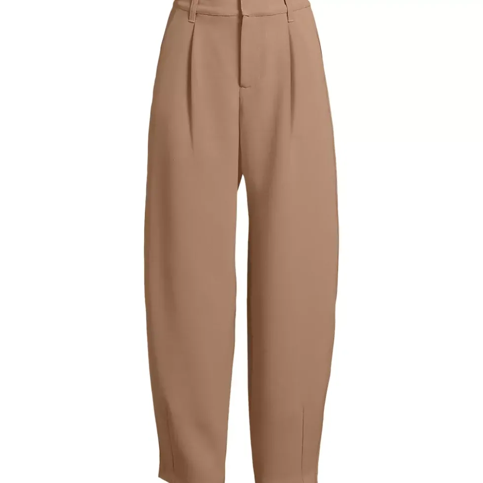 Women's Crepe High Rise Pleated Barrel Leg Ankle Pants