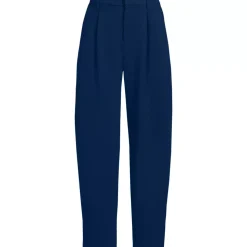 Women's Crepe High Rise Pleated Barrel Leg Ankle Pants