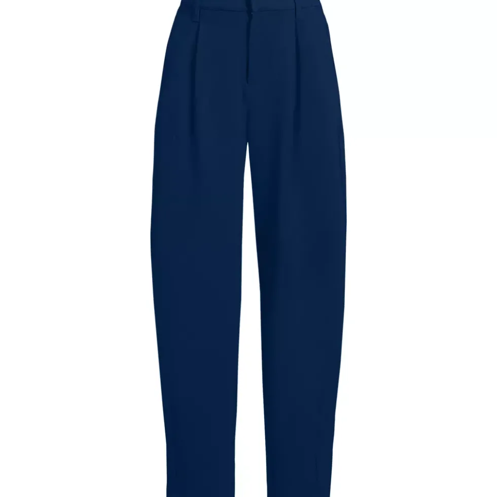 Women's Crepe High Rise Pleated Barrel Leg Ankle Pants
