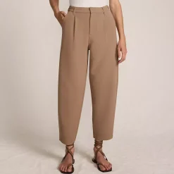 Women's Crepe High Rise Pleated Barrel Leg Ankle Pants