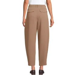 Women's Crepe High Rise Pleated Barrel Leg Ankle Pants