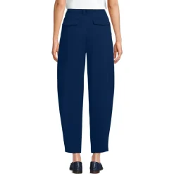 Women's Crepe High Rise Pleated Barrel Leg Ankle Pants