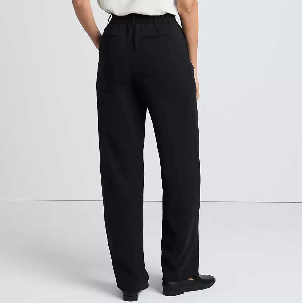 Women's Crepe High Rise Pleated Wide Leg Pants