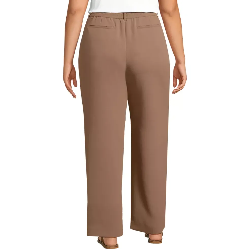 Women's Crepe High Rise Pleated Wide Leg Pants