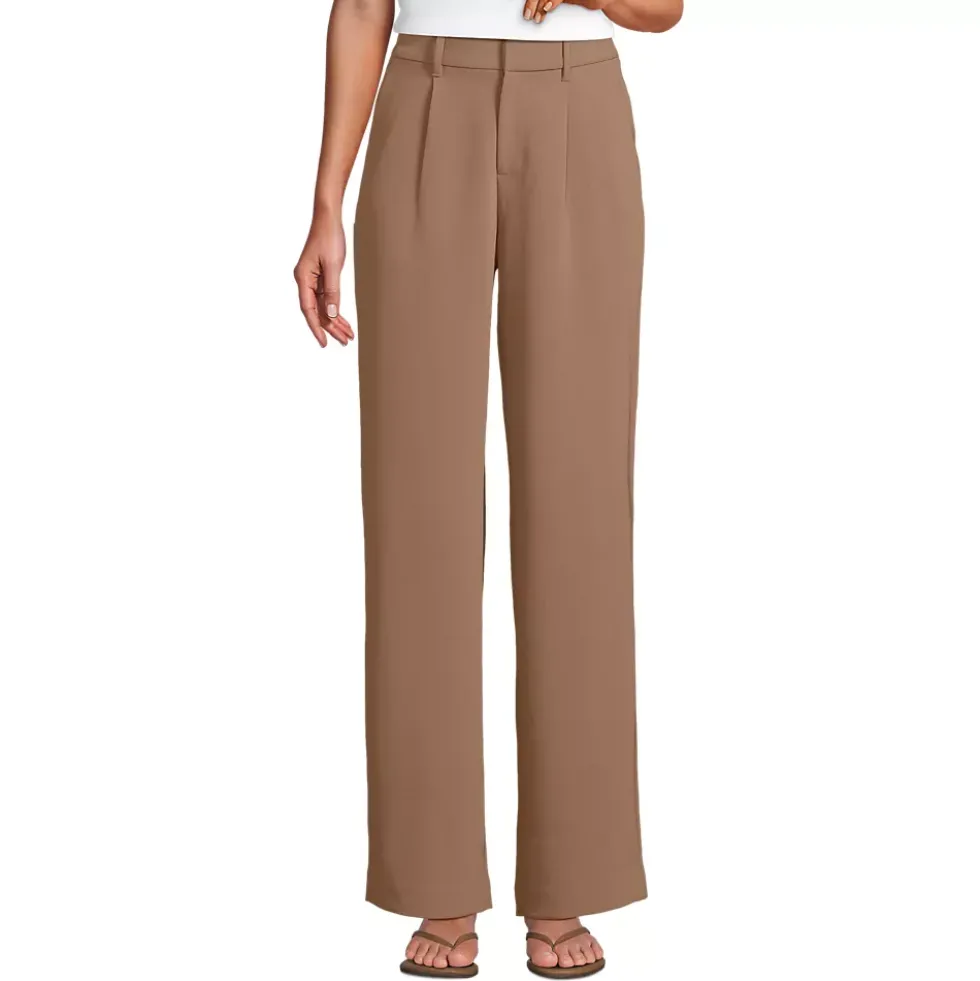 Women's Crepe High Rise Pleated Wide Leg Pants