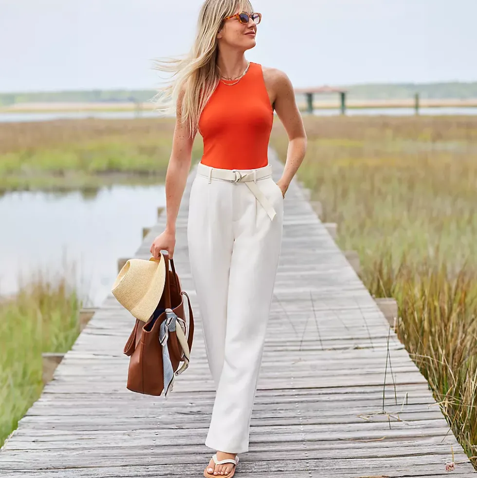 Women's Crepe High Rise Pleated Wide Leg Pants