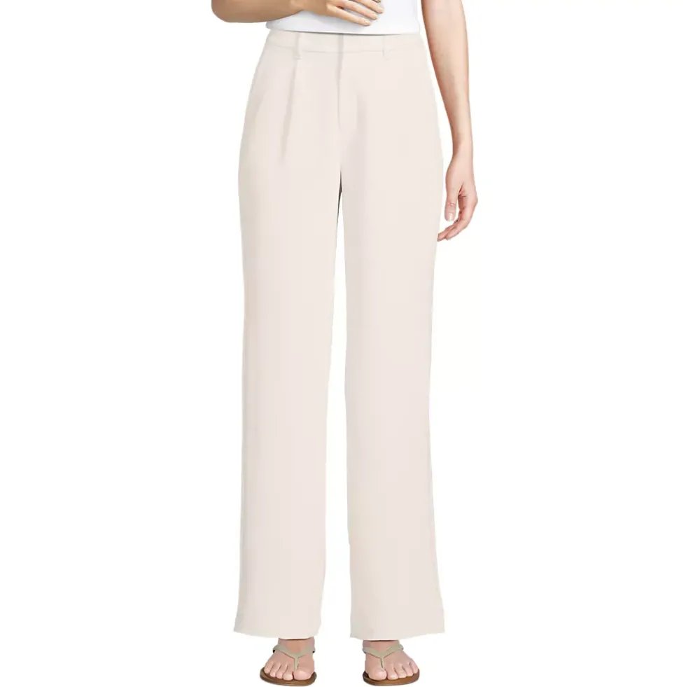 Women's Crepe High Rise Pleated Wide Leg Pants