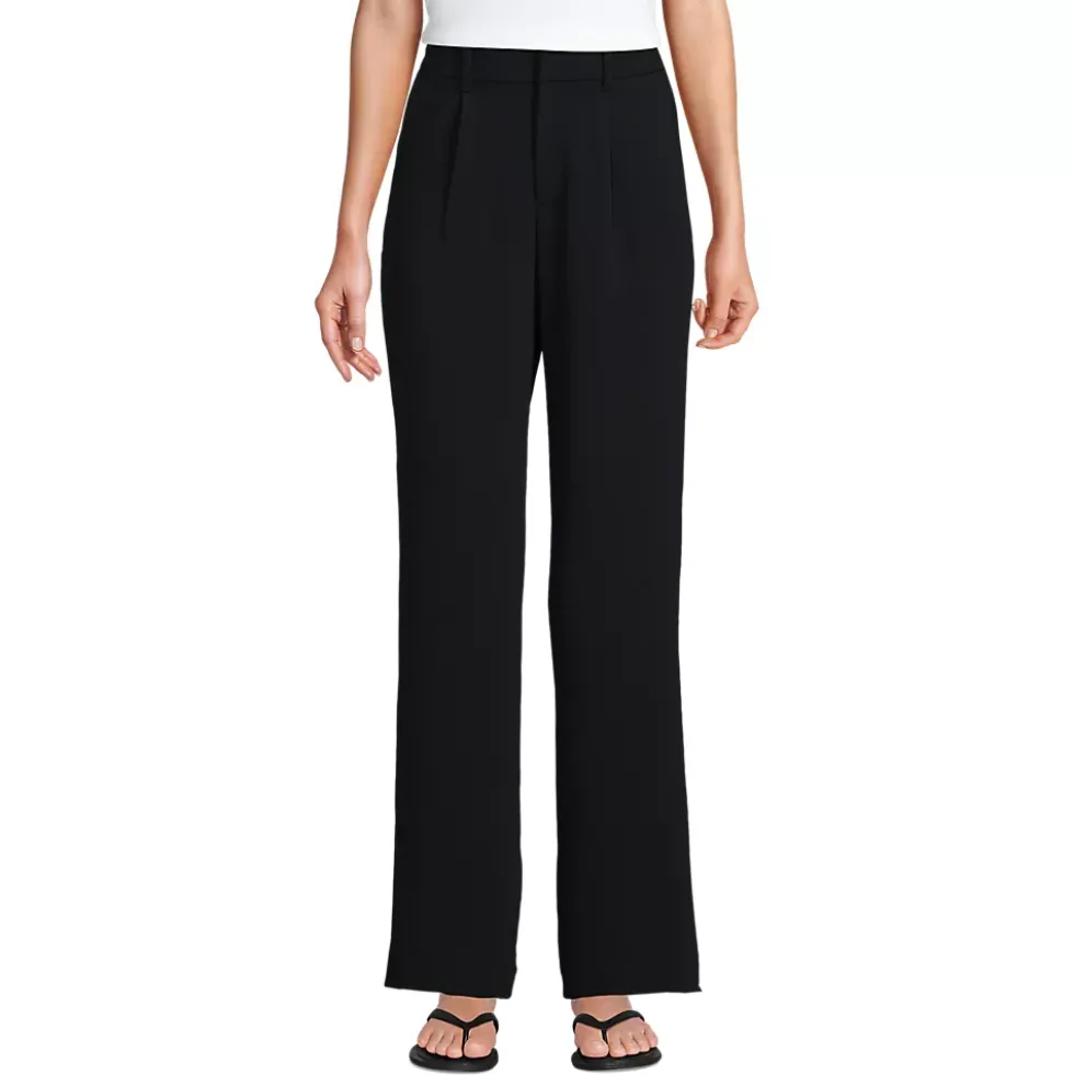 Women's Crepe High Rise Pleated Wide Leg Pants