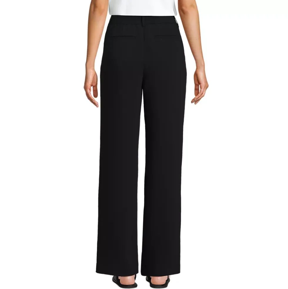 Women's Crepe High Rise Pleated Wide Leg Pants