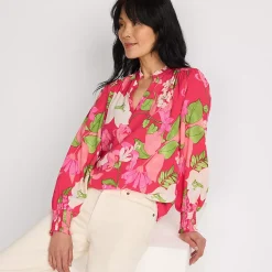 Women's Crepe Split Neck Popover Top
