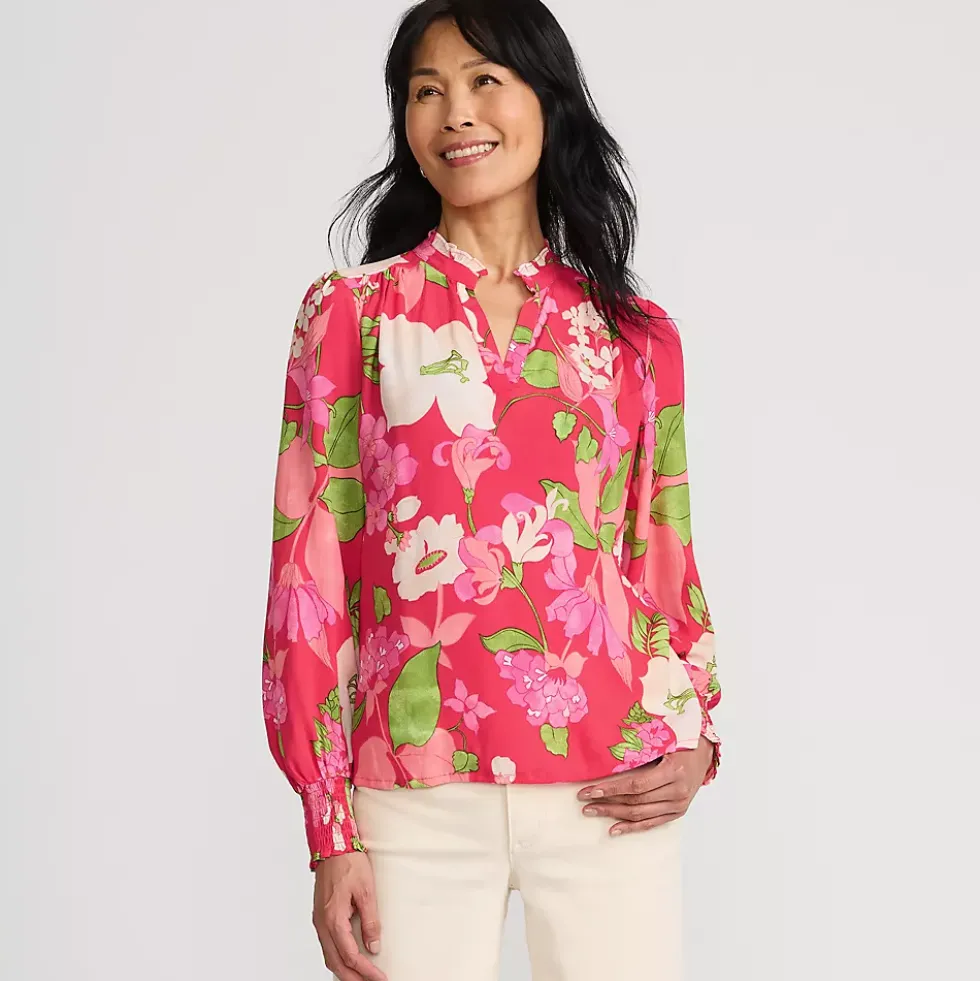 Women's Crepe Split Neck Popover Top