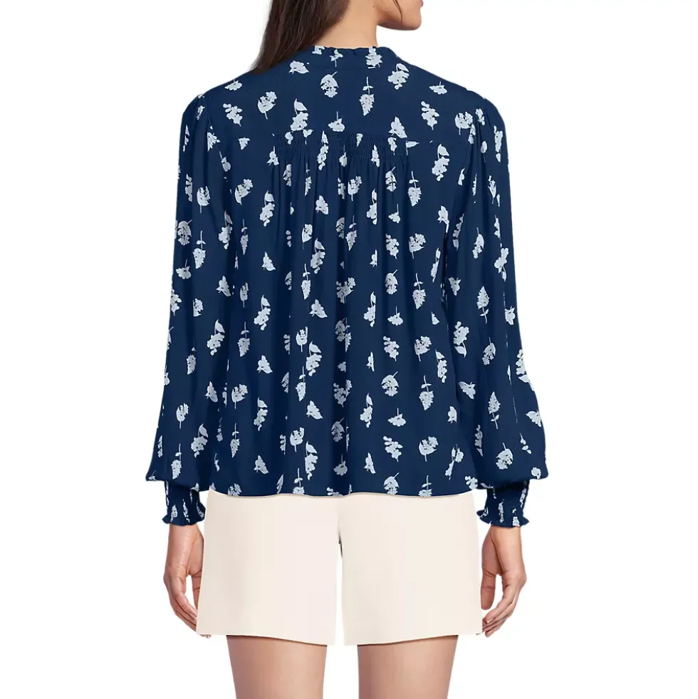 Women's Crepe Split Neck Popover Top