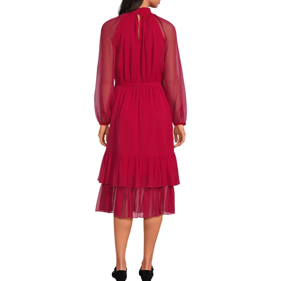 Women's Crinkle Chiffon Ruffle Dress