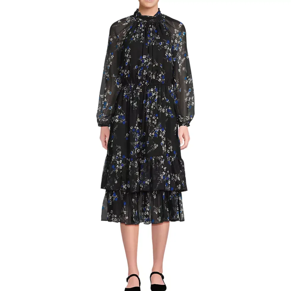 Women's Crinkle Chiffon Ruffle Dress