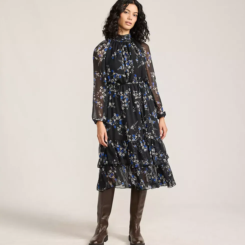 Women's Crinkle Chiffon Ruffle Dress