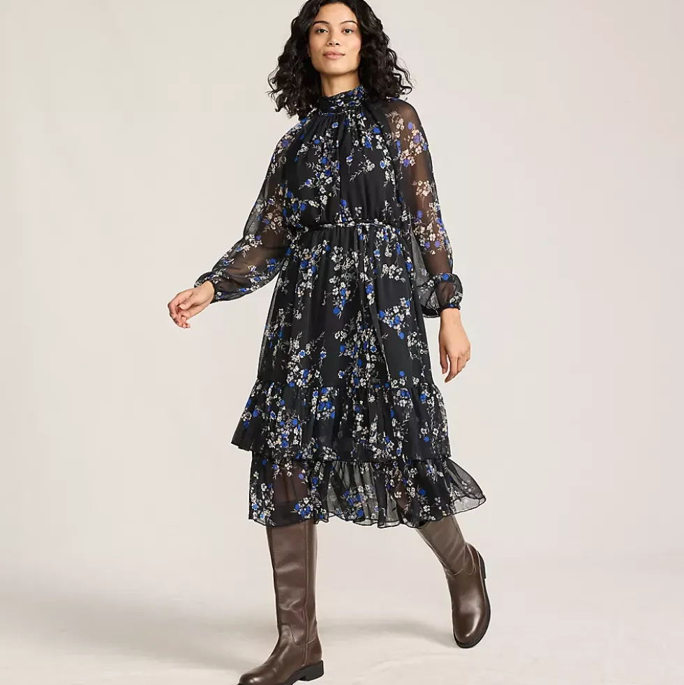 Women's Crinkle Chiffon Ruffle Dress