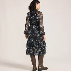 Women's Crinkle Chiffon Ruffle Dress