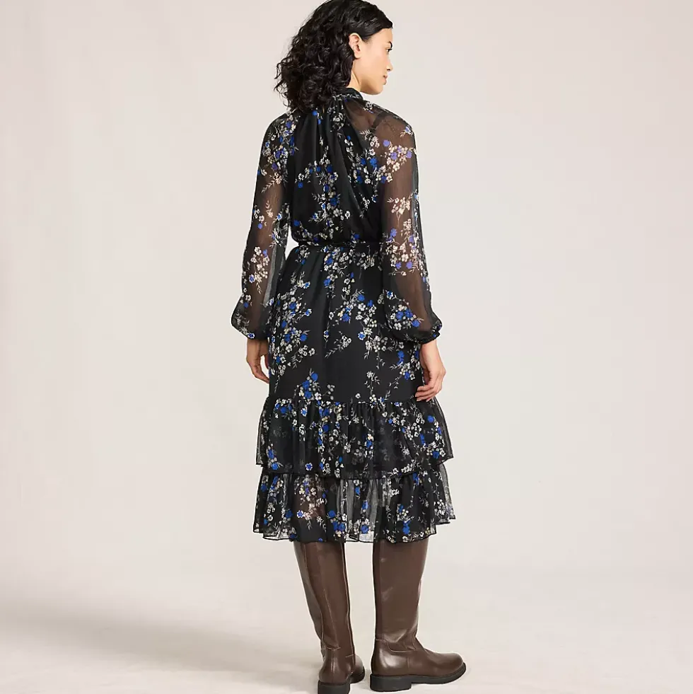 Women's Crinkle Chiffon Ruffle Dress