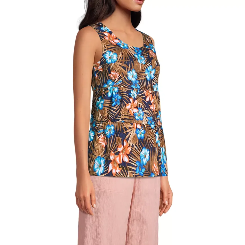 Women's Crinkle Knit Tiered Tank Top