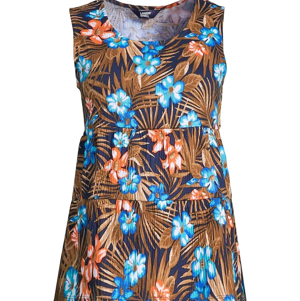 Women's Crinkle Knit Tiered Tank Top