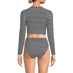 Women's Crochet Long Sleeve Bikini Top and High Waisted Bottoms Swimsuit Set