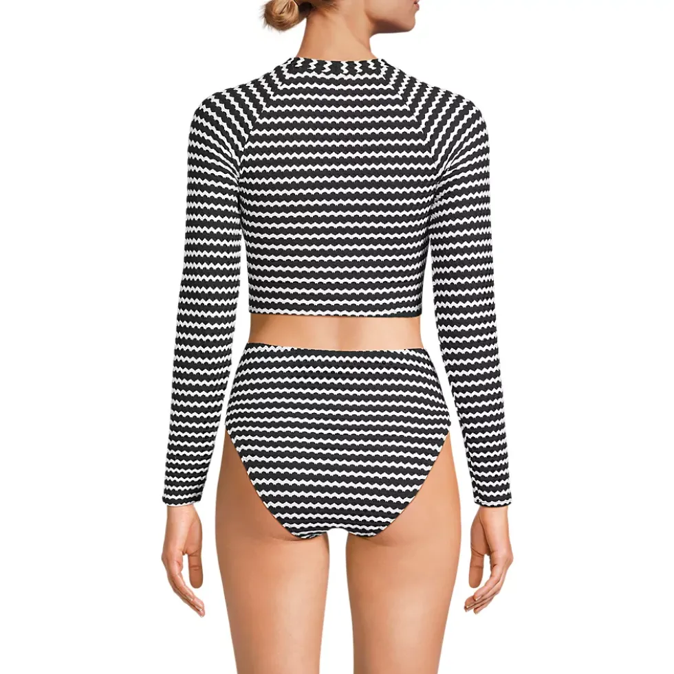 Women's Crochet Long Sleeve Bikini Top and High Waisted Bottoms Swimsuit Set