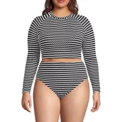 Women's Crochet Long Sleeve Bikini Top and High Waisted Bottoms Swimsuit Set