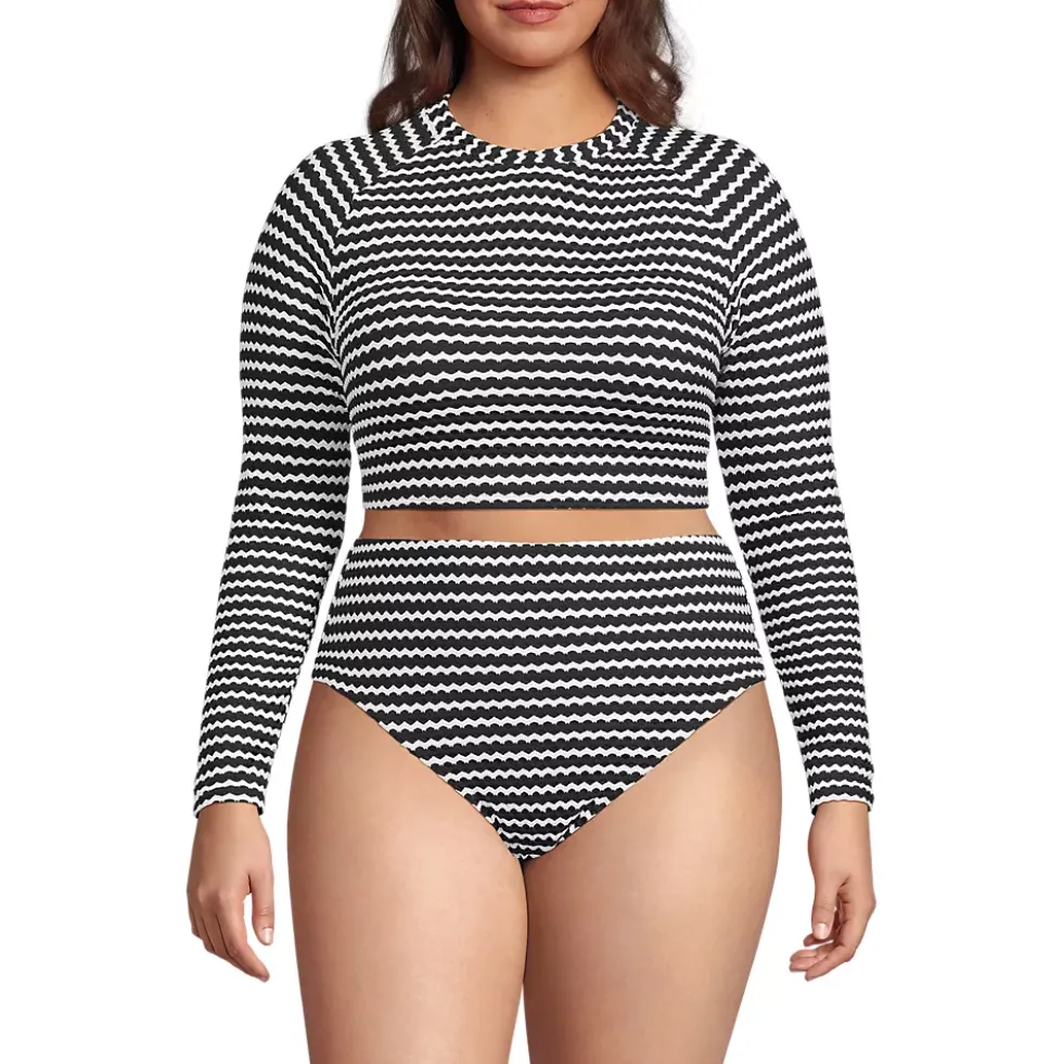 Women's Crochet Long Sleeve Bikini Top and High Waisted Bottoms Swimsuit Set