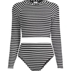 Women's Crochet Long Sleeve Bikini Top and High Waisted Bottoms Swimsuit Set