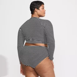 Women's Crochet Long Sleeve Bikini Top and High Waisted Bottoms Swimsuit Set