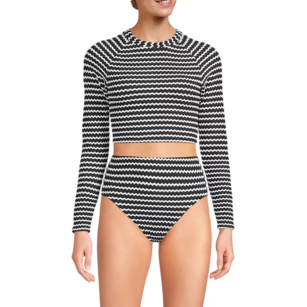 Women's Crochet Long Sleeve Bikini Top and High Waisted Bottoms Swimsuit Set