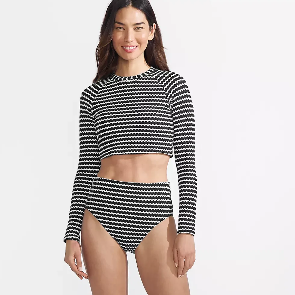 Women's Crochet Long Sleeve Bikini Top and High Waisted Bottoms Swimsuit Set