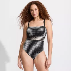 Women's Crochet Square Neck High Leg One Piece Swimsuit