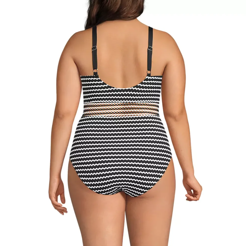 Women's Crochet Square Neck High Leg One Piece Swimsuit
