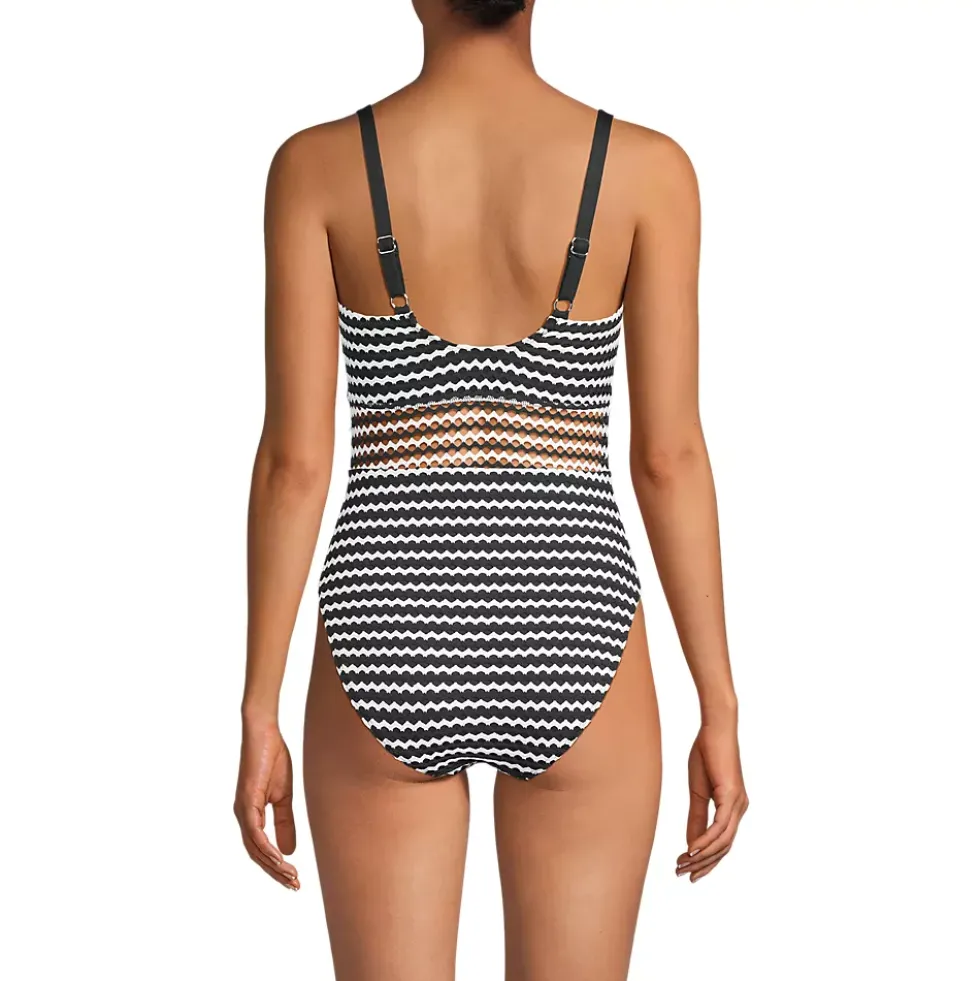 Women's Crochet Square Neck High Leg One Piece Swimsuit
