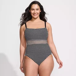 Women's Crochet Square Neck High Leg One Piece Swimsuit