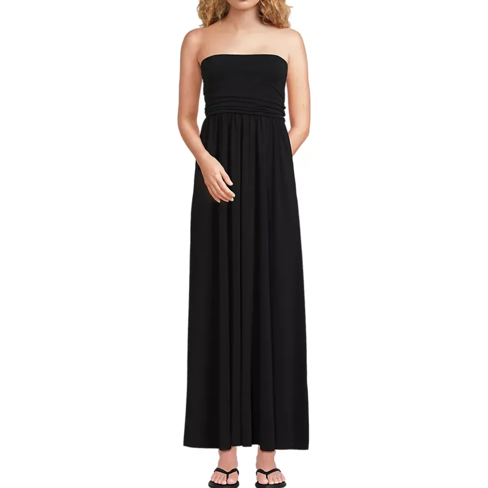 Women's Cupro Bandeau Maxi Dress with Removable Straps