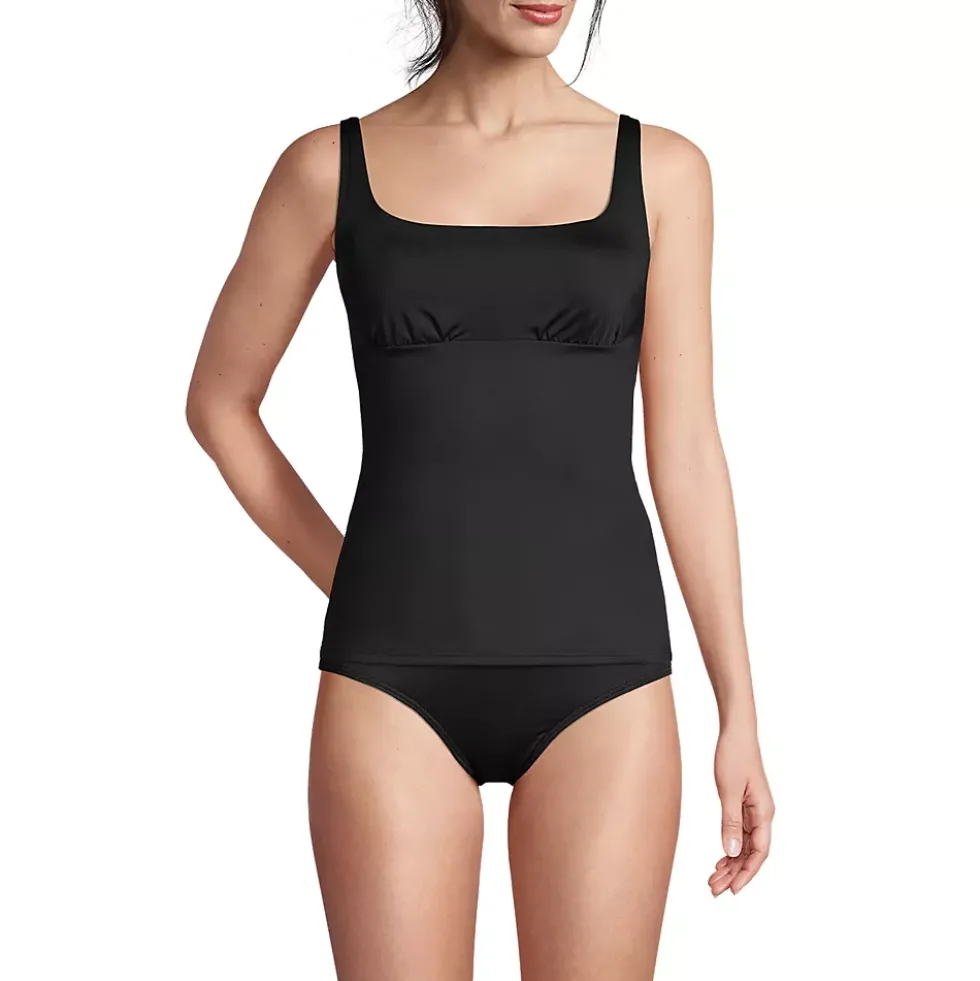 Women's D-Cup Chlorine Resistant Tummy Control Square Neck Underwire Tankini Swimsuit Top
