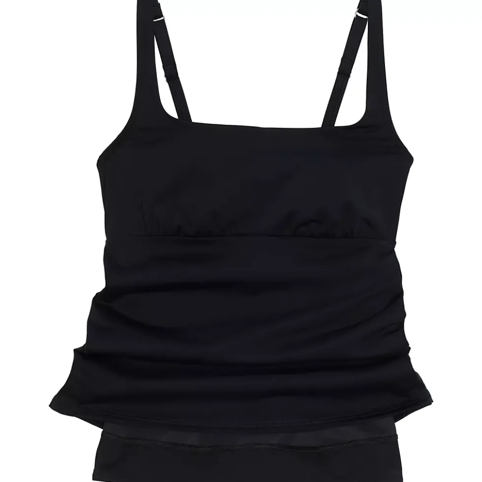 Women's D-Cup Chlorine Resistant Tummy Control Square Neck Underwire Tankini Swimsuit Top