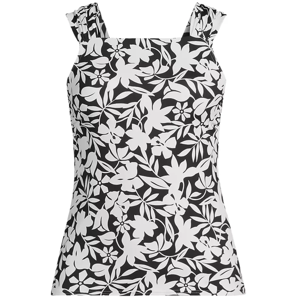 Women's D-Cup Chlorine Resistant Cap Sleeve High Neck Tankini Swimsuit Top