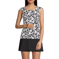 Women's D-Cup Chlorine Resistant Cap Sleeve High Neck Tankini Swimsuit Top