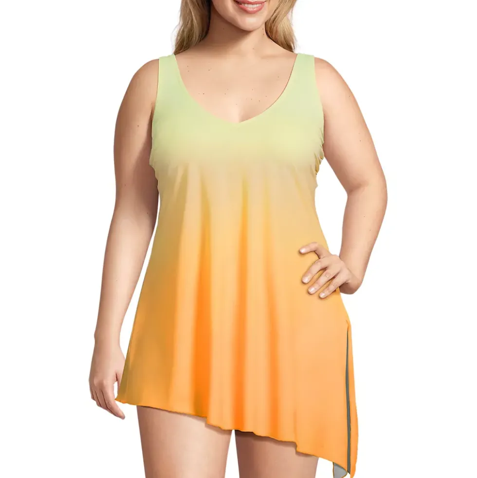 Women's D-Cup SlenderSuit Fauxkini Low Leg One Piece Swimsuit Print