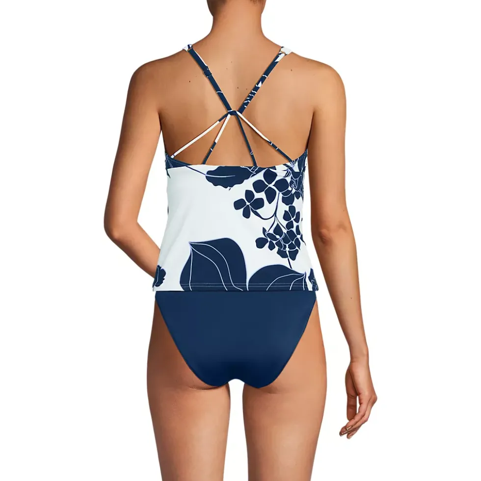 Women's D-Cup Tugless High Neck Strappy Back Tankini Swimsuit Top
